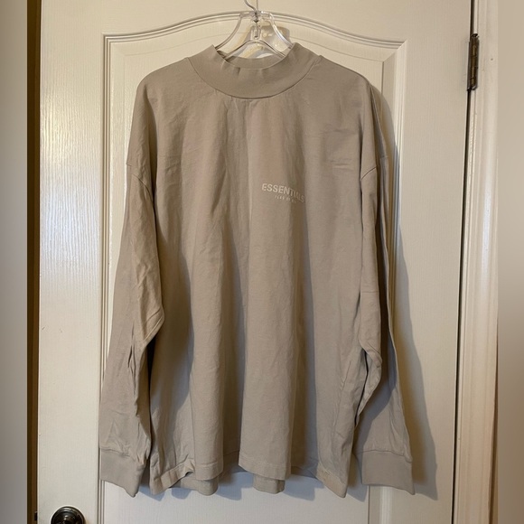 ESSENTIALS Fear of God Beige Khaki Cotton Jersey Long Sleeve T-Shirt Size XL - Picture 7 of 8